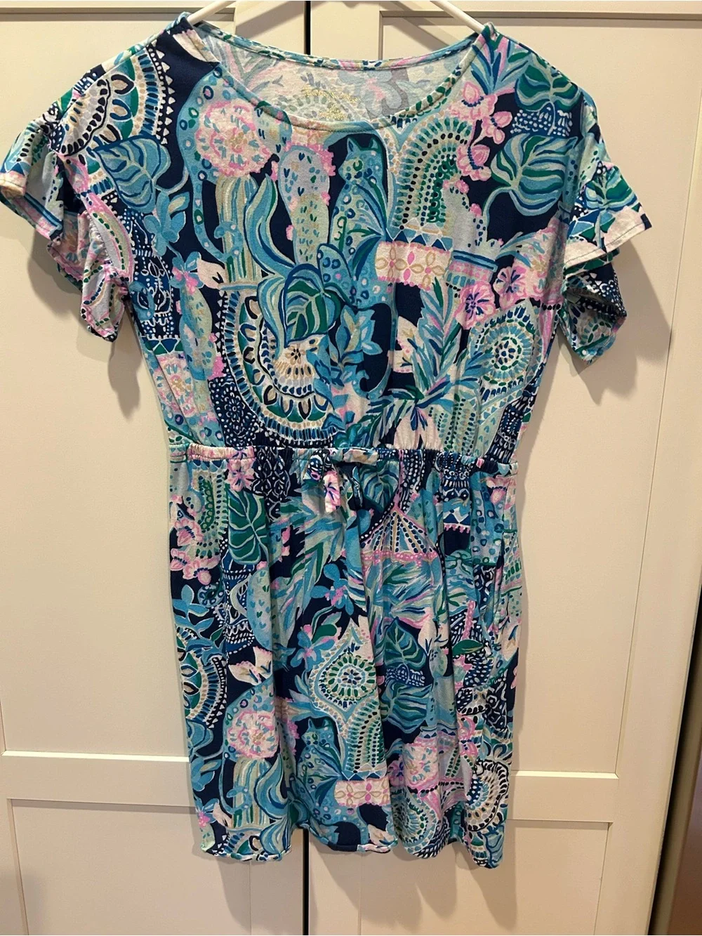 Lilly Pulitzer girls 12-14 Floral Navy & Aqua Short Sleeve Dress